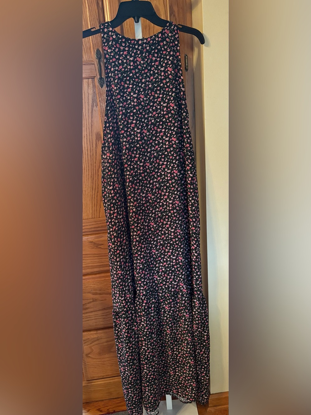 Boohoo Black Maxi Dress with Pink and Green Floral Print